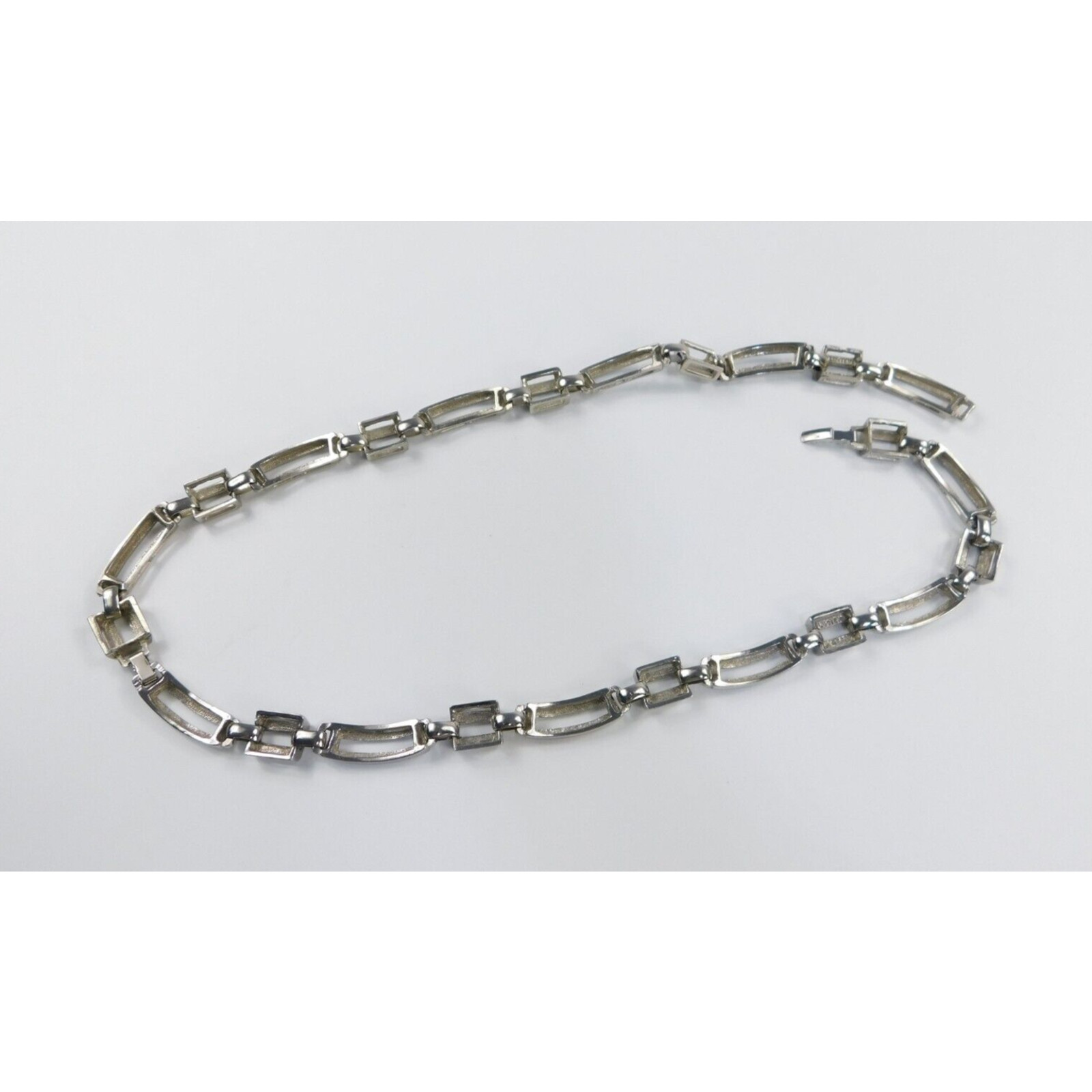 Vintage Lucien Piccard Silver Tone Convertible Necklaces Modernist Square Link