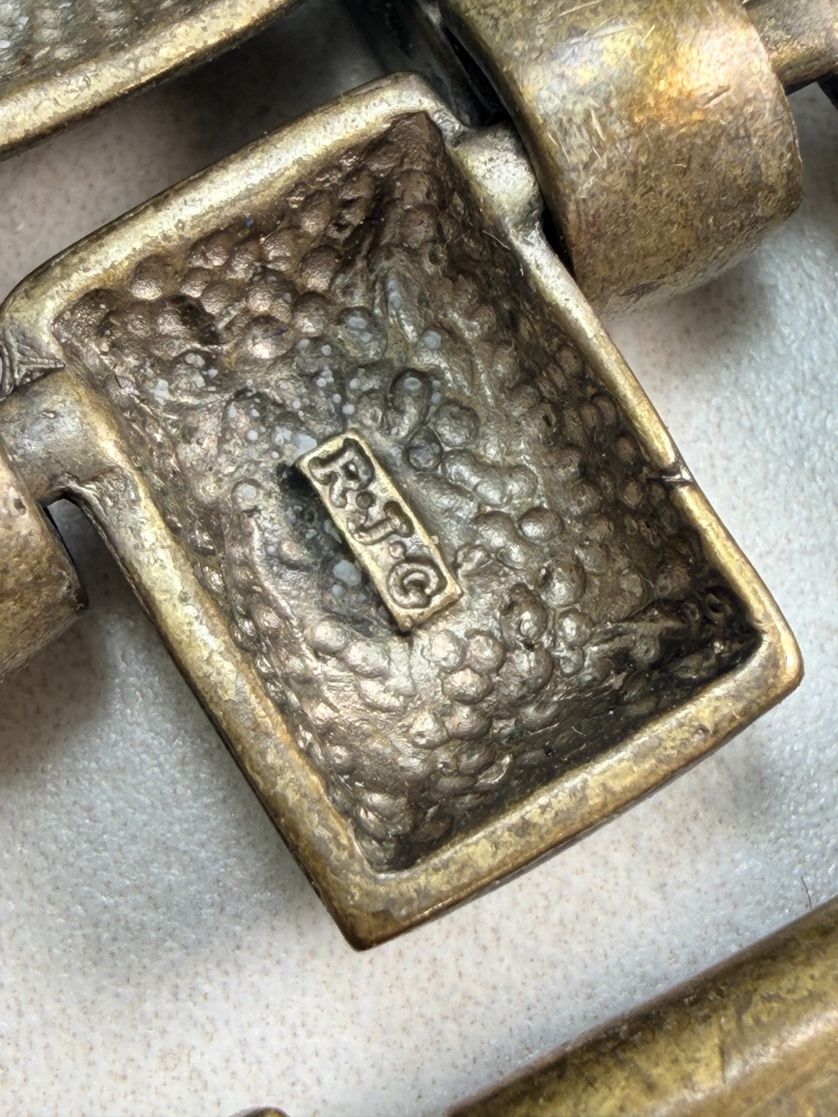 Signed RJG Chunky Industrial Link Bracelet Brutalist Modernist Statement 7.25″