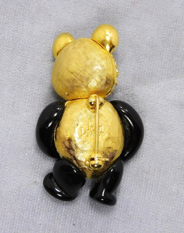 Joan Rivers Pave Crystal & Acrylic Articulated Panda Bear Brooch Costume Jewelry