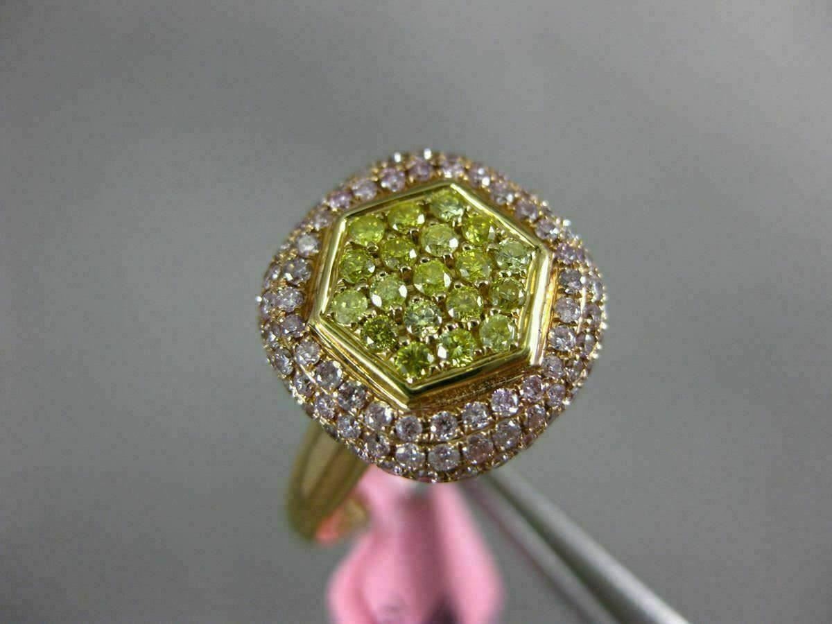 ESTATE WIDE .86CT PINK & FANCY YELLOW DIAMOND 18K ROSE GOLD SQUARE CLUSTER RING