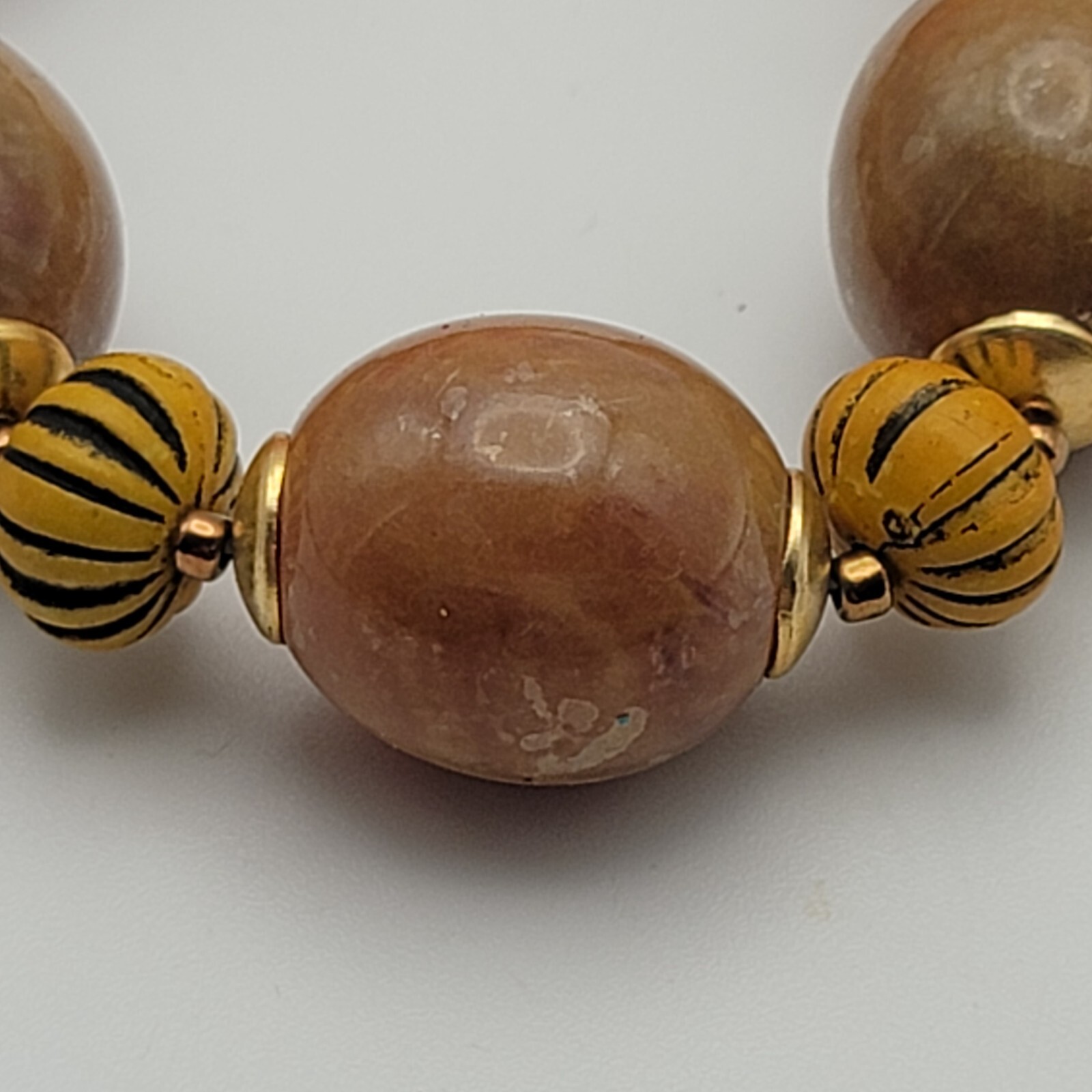 Vintage Butterscotch Lucite And Pumpkin Wood Bead Chunky Statement Necklace 22″