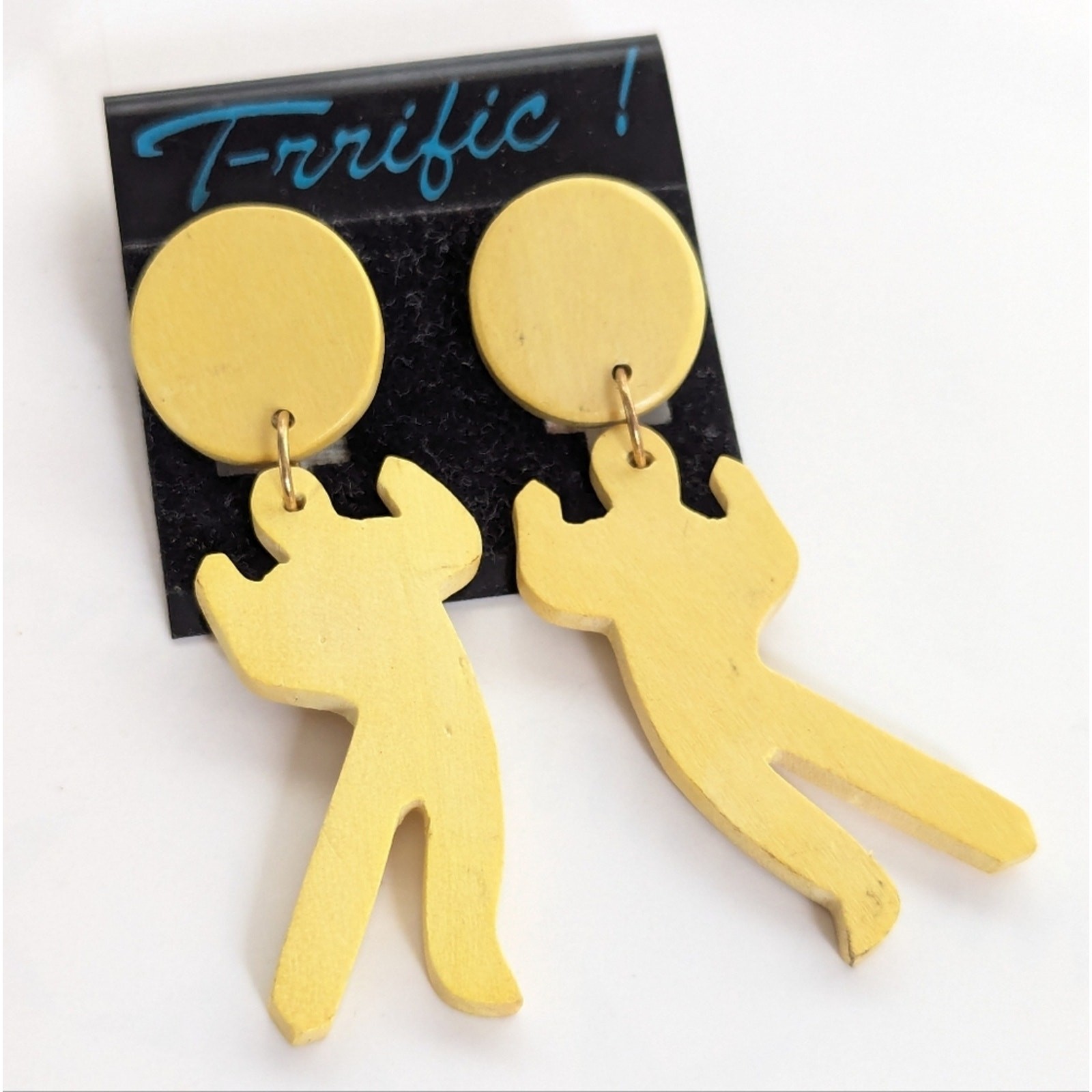 Vintage Modernist Silhouette Person Outline 80s Abstract Post Dangle Earrings