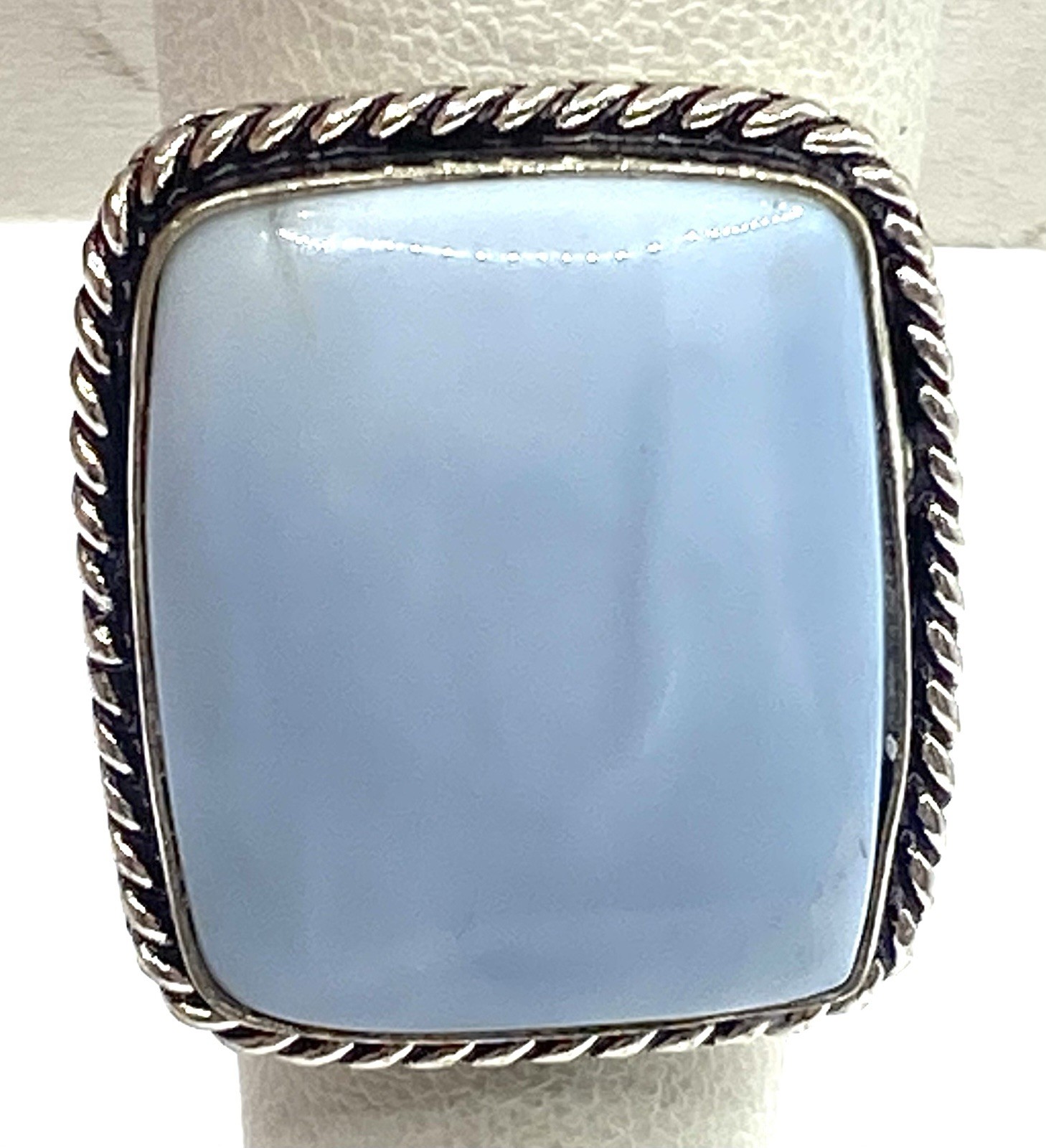 Vintage Sterling Silver / 925 Owyhee Blue Opal Rectangle Rope Ring Size 10
