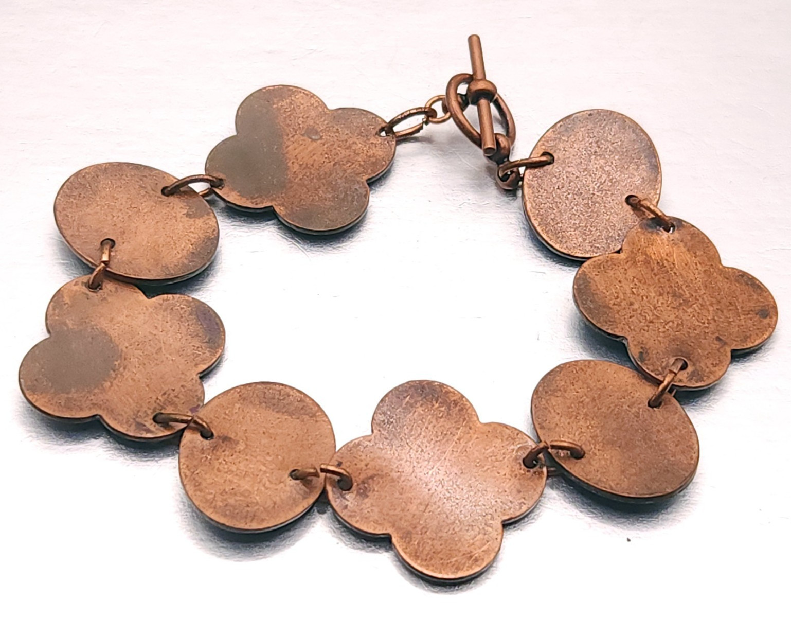 Vintage Solid Copper South Western Blue Enamel Wide Link Bracelet 7.5″