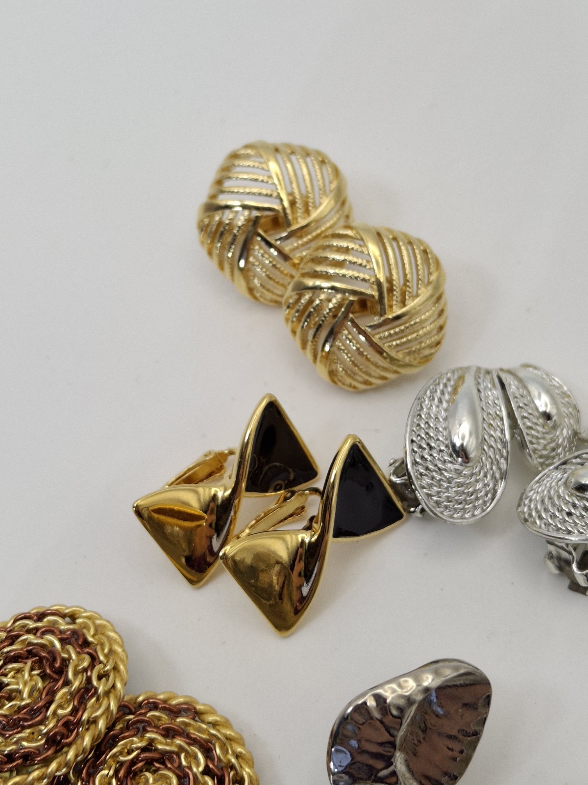 Vintage Lot Clip Earrings Metal Textured Geometric Mod Avon & unbranded Retro