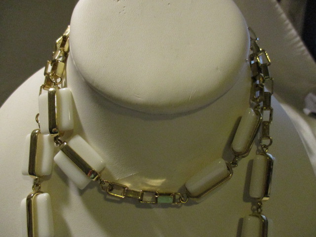 COLDWATER CREEK Goldtone with White Enamel Squares 34″ Long w/ 3″ Extender