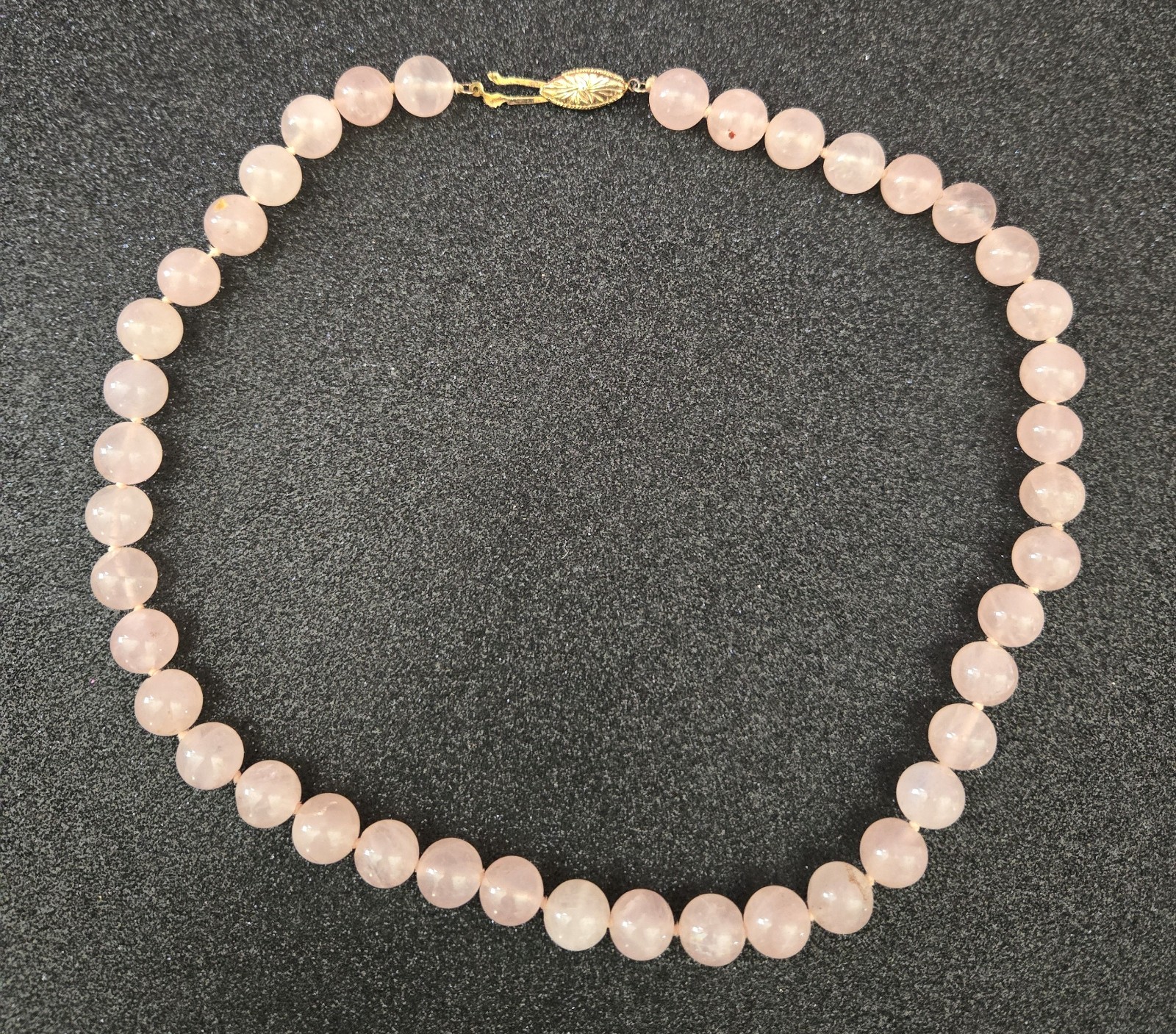 Rose Quartz Beaded Necklace Knotted Single Strand 18inch Long Pink Stone Jewelry