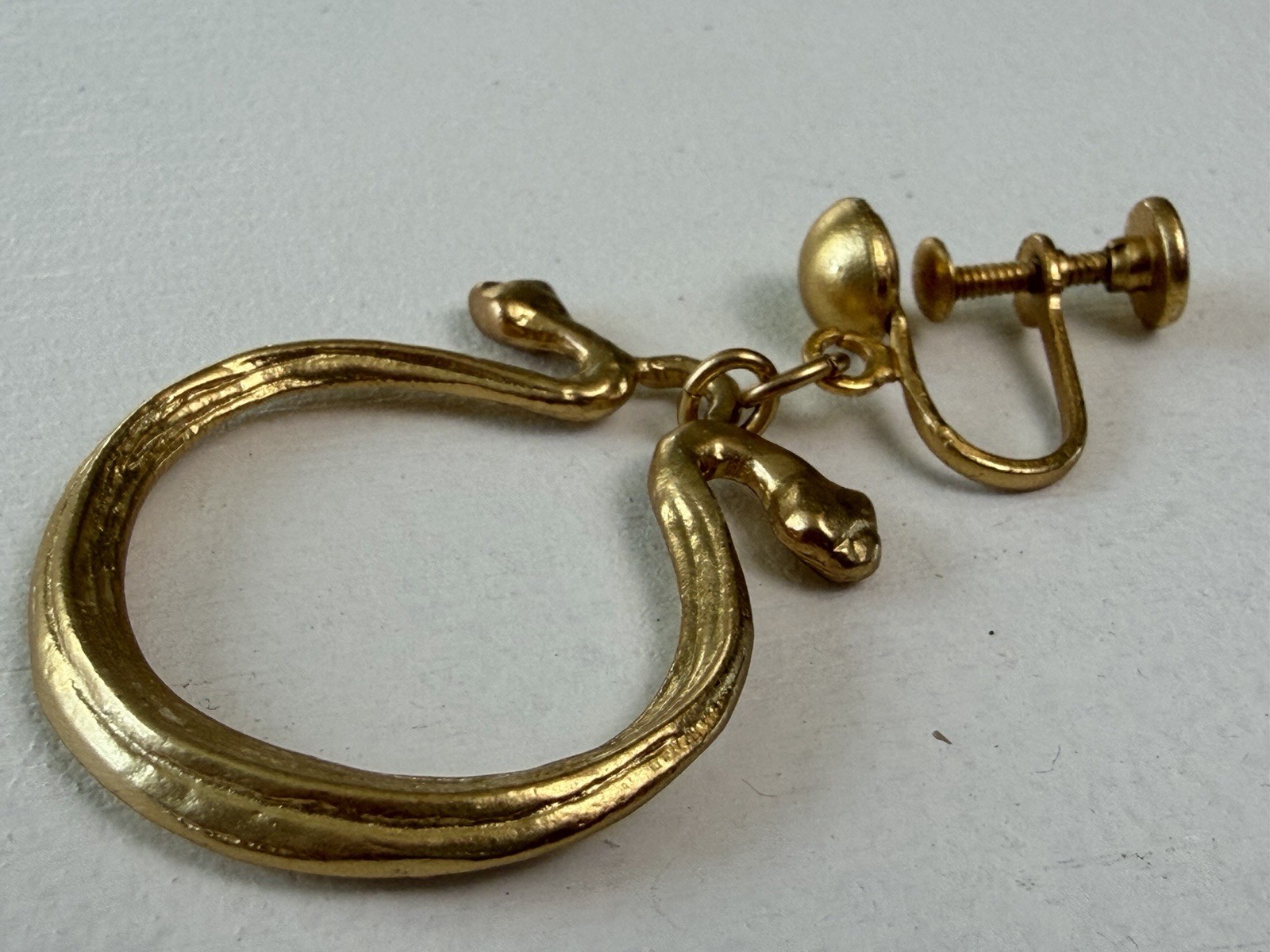 RARE Vintage Alva Museum Replicas Serpent Hoop Earrings Gold Tone VTG