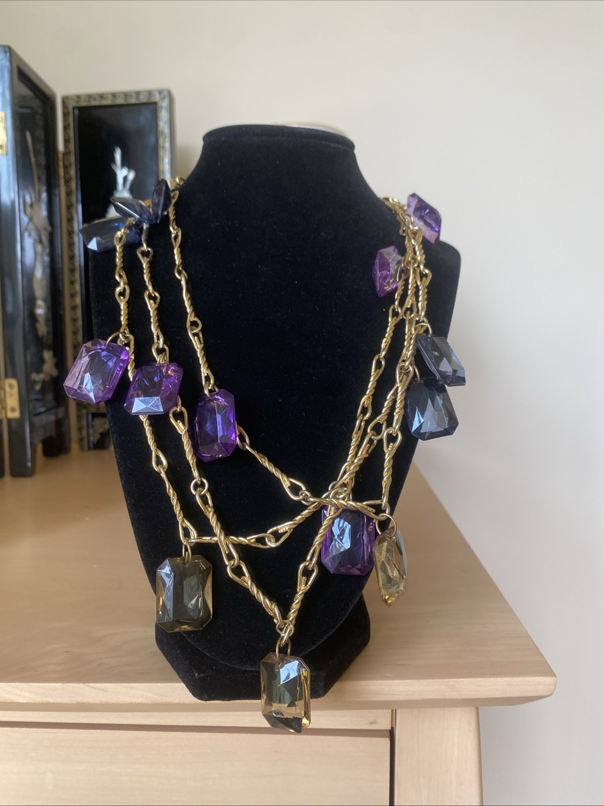 Vintage Necklace Estate Jewelry Multi-color Lucite Fringe 60” Layered X-long