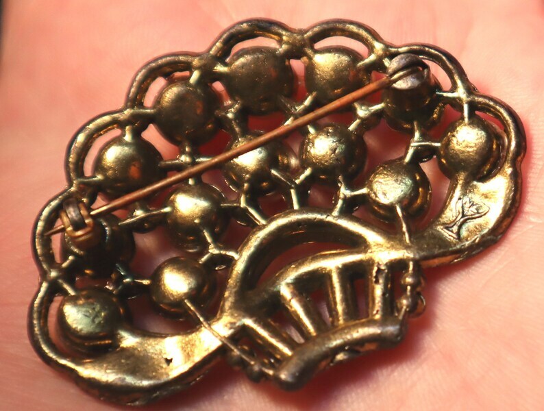 Art Deco Rhinestone Flower Basket Brooch New England Glass Works Pin
