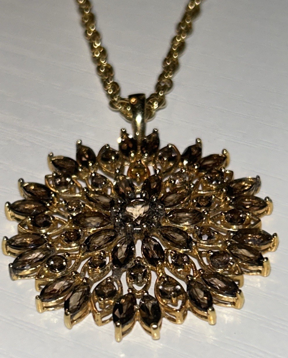 Ross Simons 925 Vermeil Golden Amber Glass Sunburst Pendant Necklace 18” Vintage