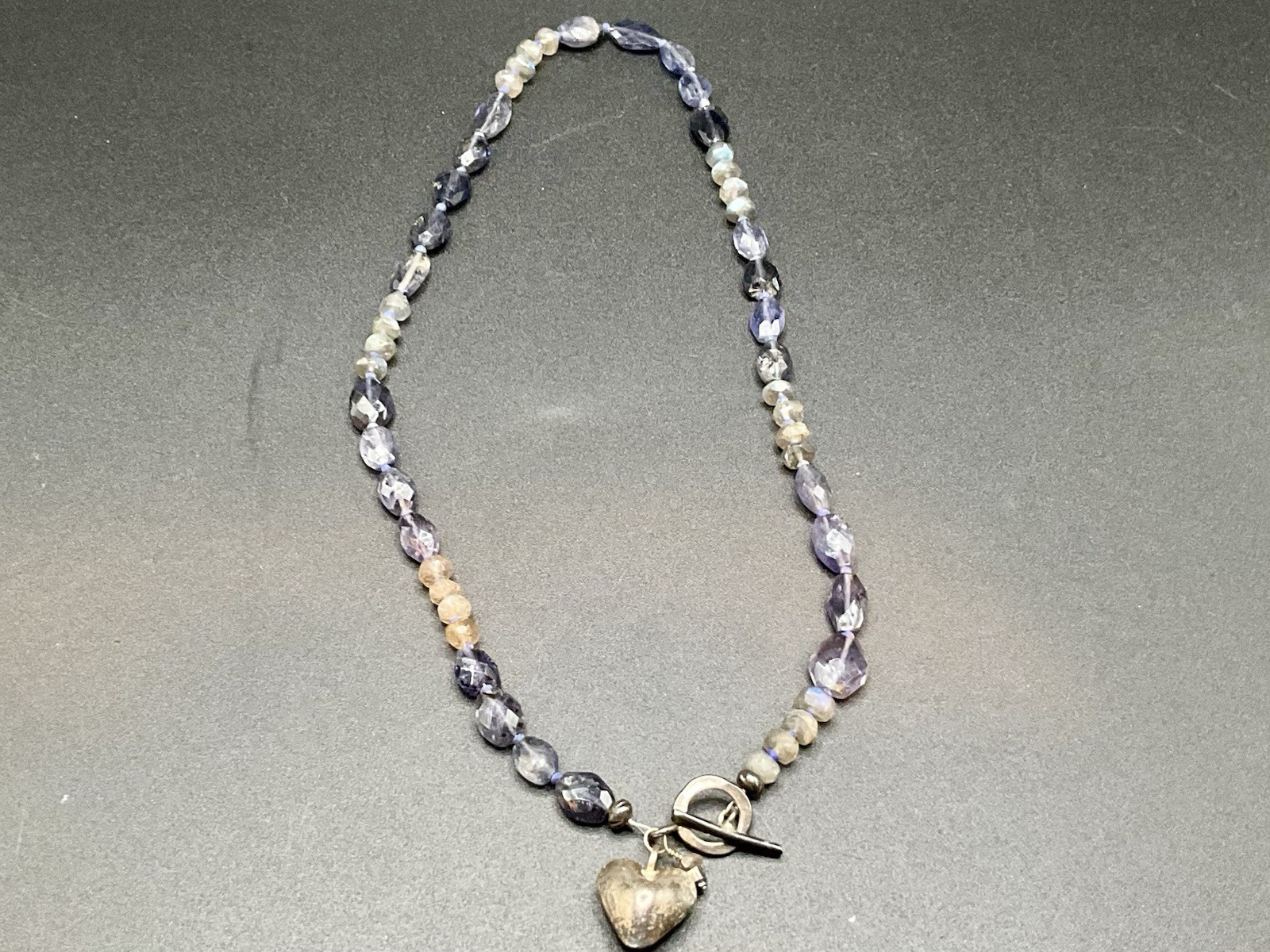iolite Beaded 16in Necklace With Heart Vintage Jewelry