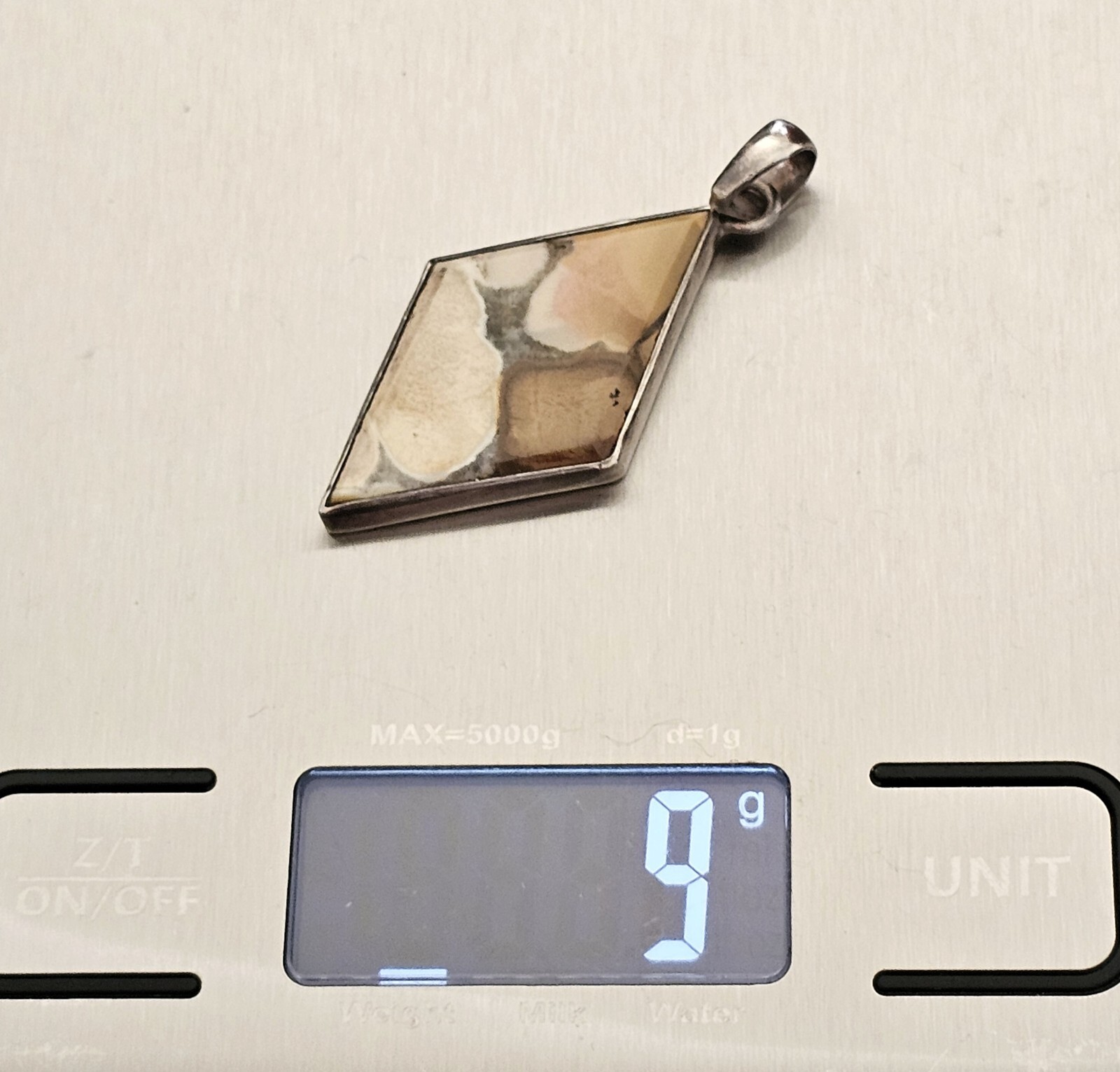 Vintage Agate Gem Stone MCM Geometric 925 Sterling Silver Pendant 9g