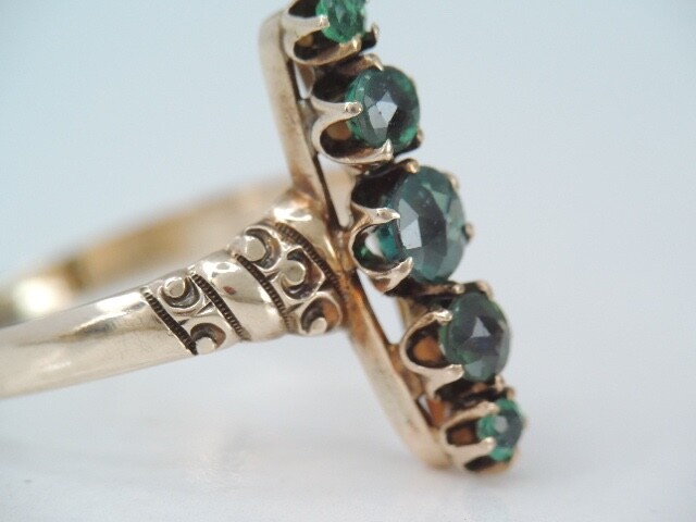 ANTIQUE VICTORIAN 10K YELLOW GOLD 5 STONE EMERALD NAVETTE RING sz 4 3/4