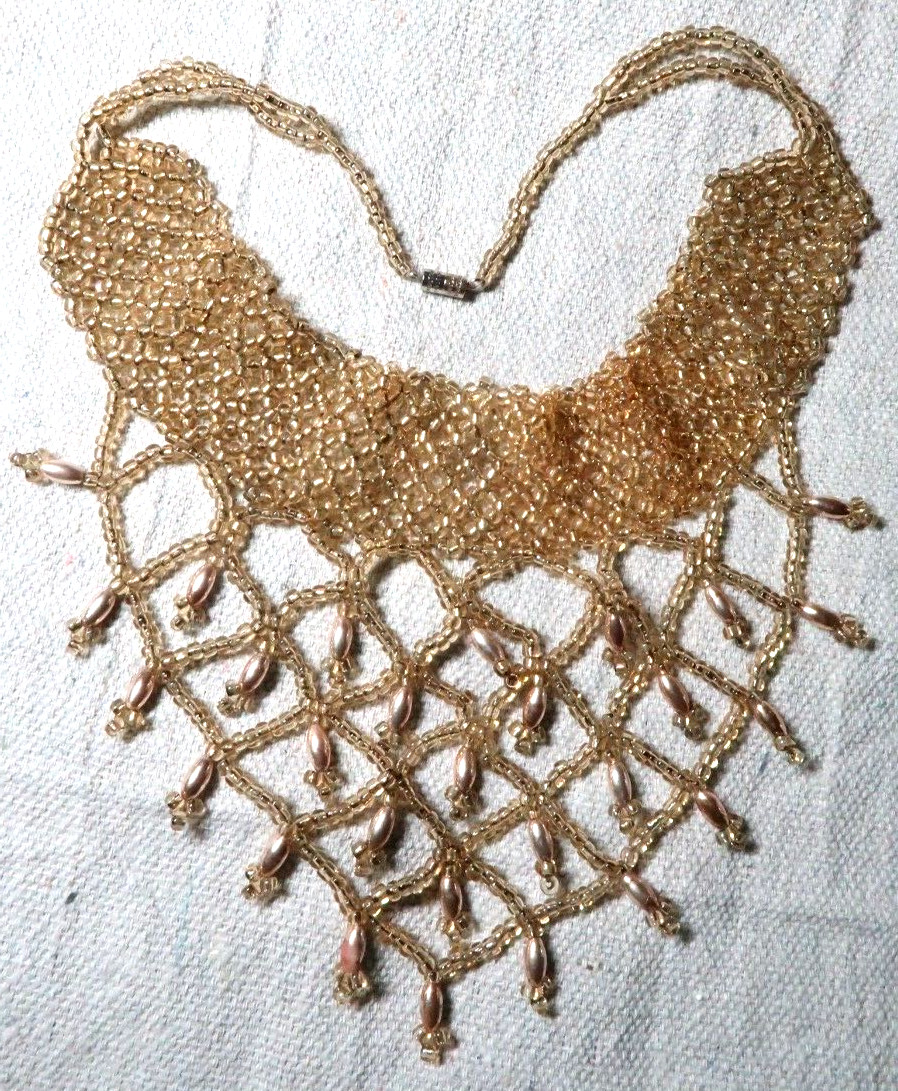 VINTAGE RETRO GOLD CZECH SEADS BEADS NECKLACE CHOKER