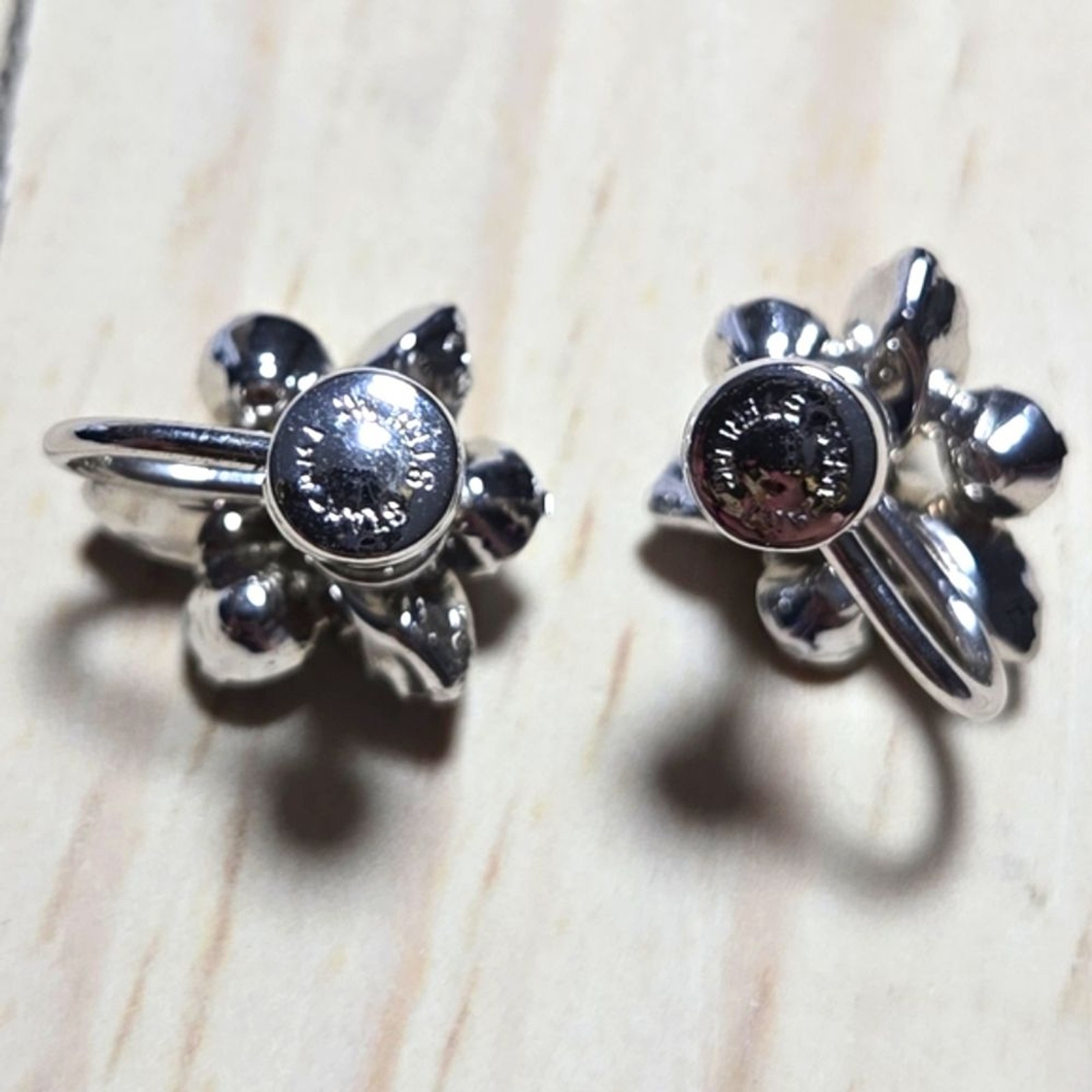 Sterling Silver Vintage Star Art Blue Rhinestone Screw Back Earrings