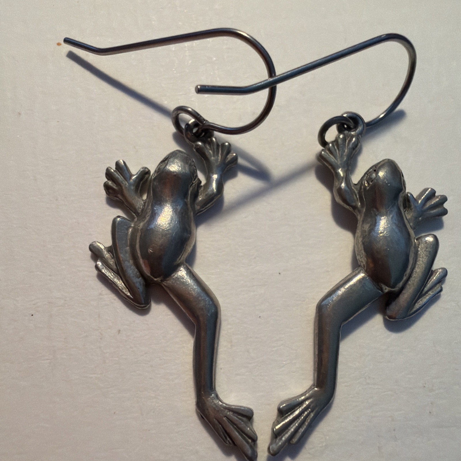Jim Clift Pewter french Hook jumping tree frog drop dangle Pierced Earrings