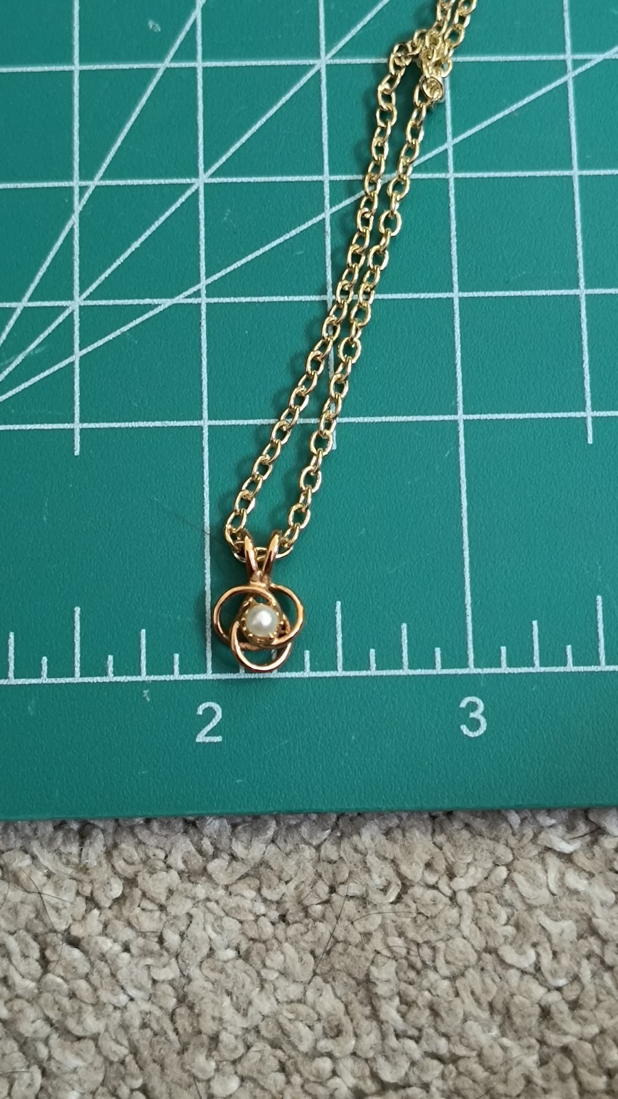 VTG Pearl & Goldtone Love Knot Charm, 16″ Chain, Sweet Gift – June Birthstone