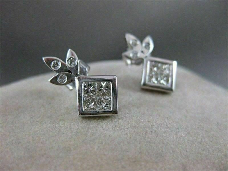 ESTATE 1.02CTW PRINCESS DIAMOND 14K WHITE GOLD HANGING EARRINGS F/G VVS/VS #3553