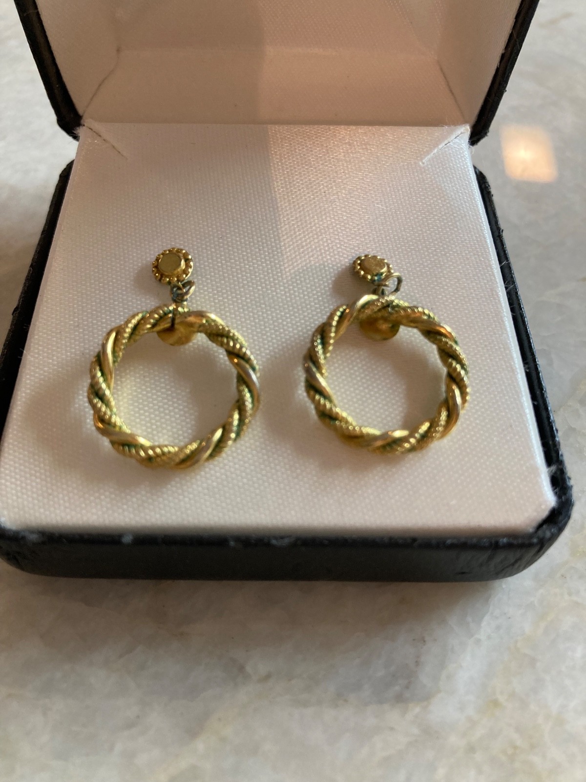 Vintage Gold Tone Braided Hoop Drop Earrings