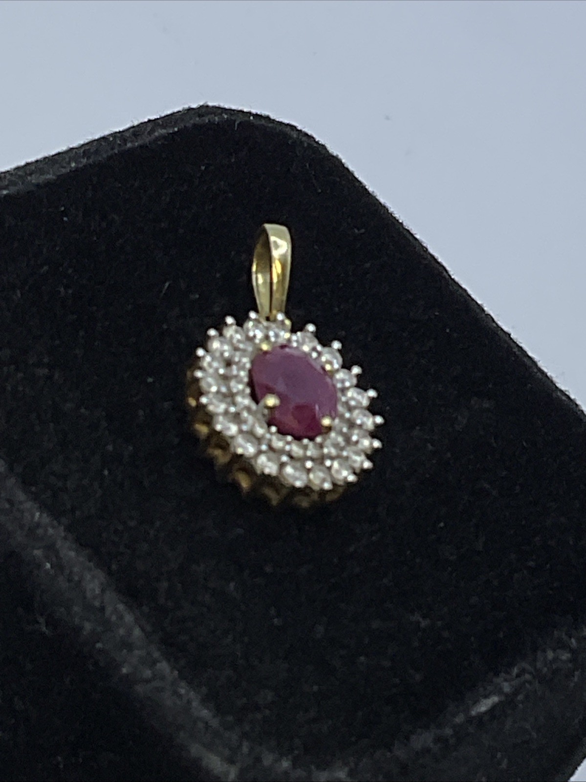 VINTAGE HANDMADE Solid 18K(750) Y.Gold Ruby & Diamonds DOUBLE HALO Style Pendant