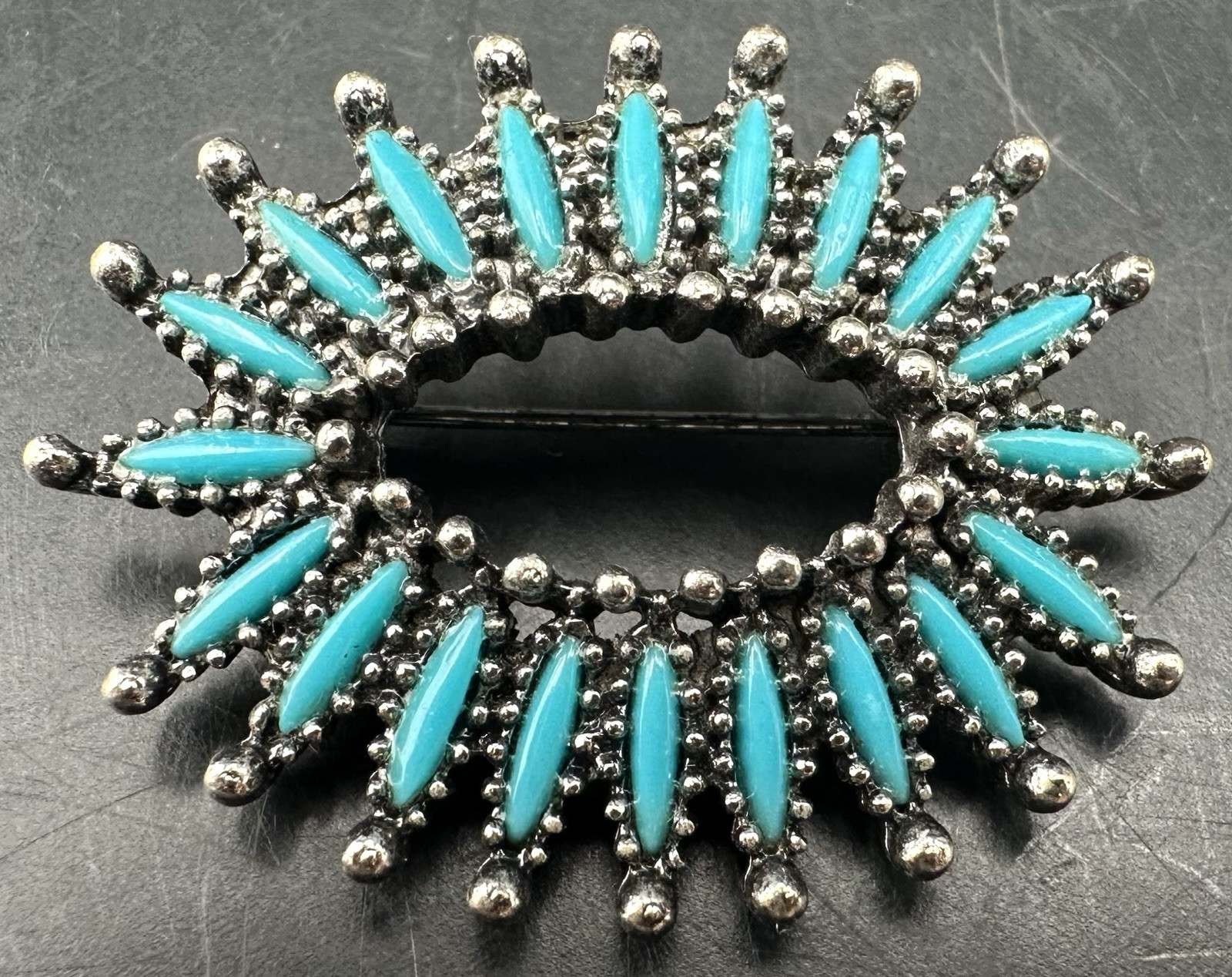 Vintage Faux Turquoise Silvertone Bolo Tie and Brooch Pin Southwestern Western