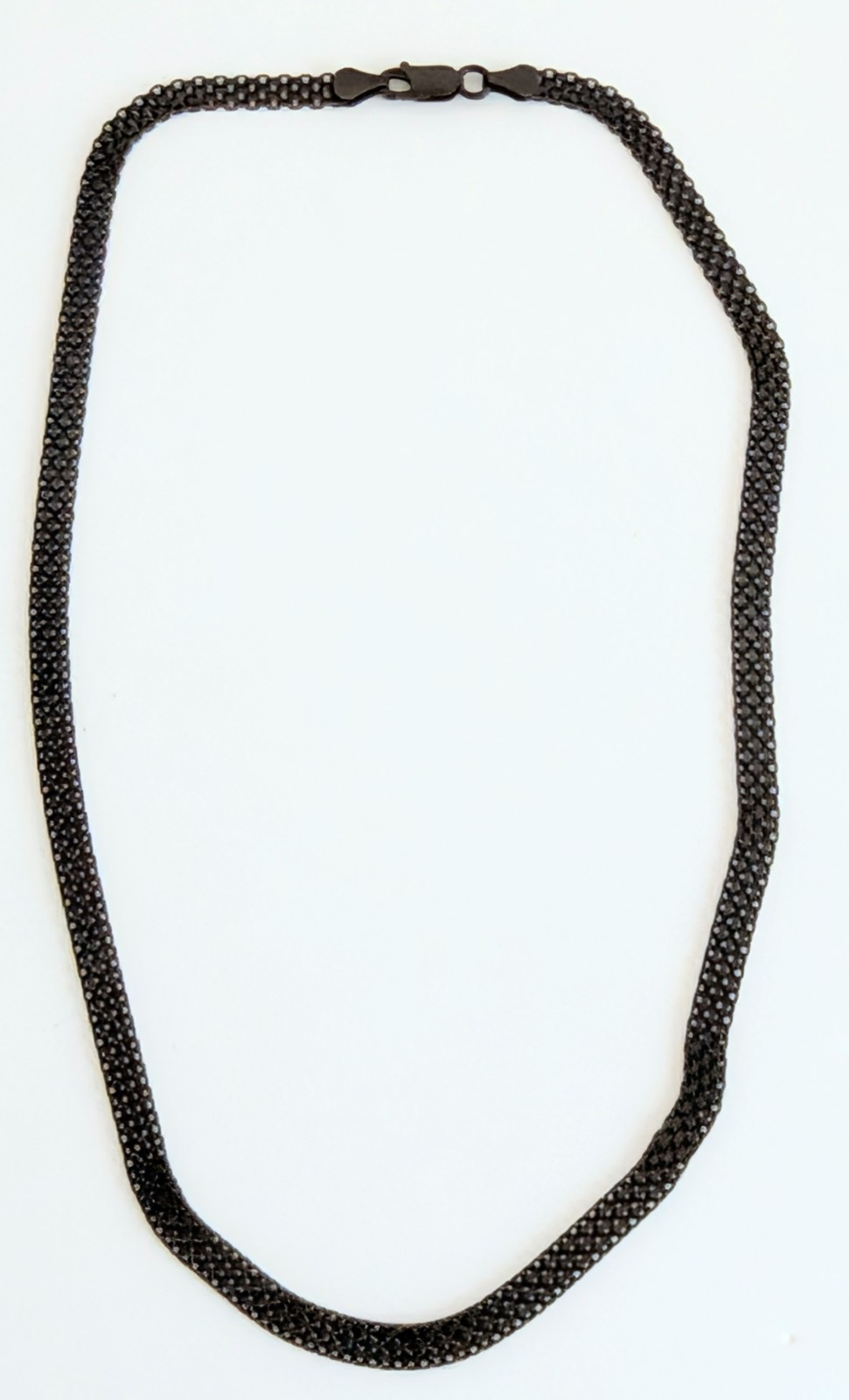 Beautiful Vintage Italy 925 Sterling Silver Black Enamel Mesh Chain Necklace 20″