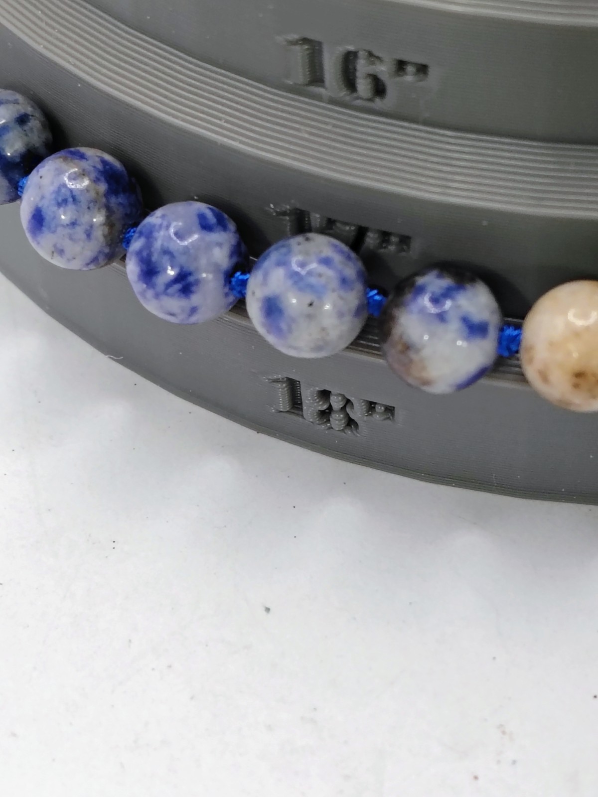 N605 Vintage Sodalite Blue White Gemstone Bead Necklace Hand Knotted 17” 8mm
