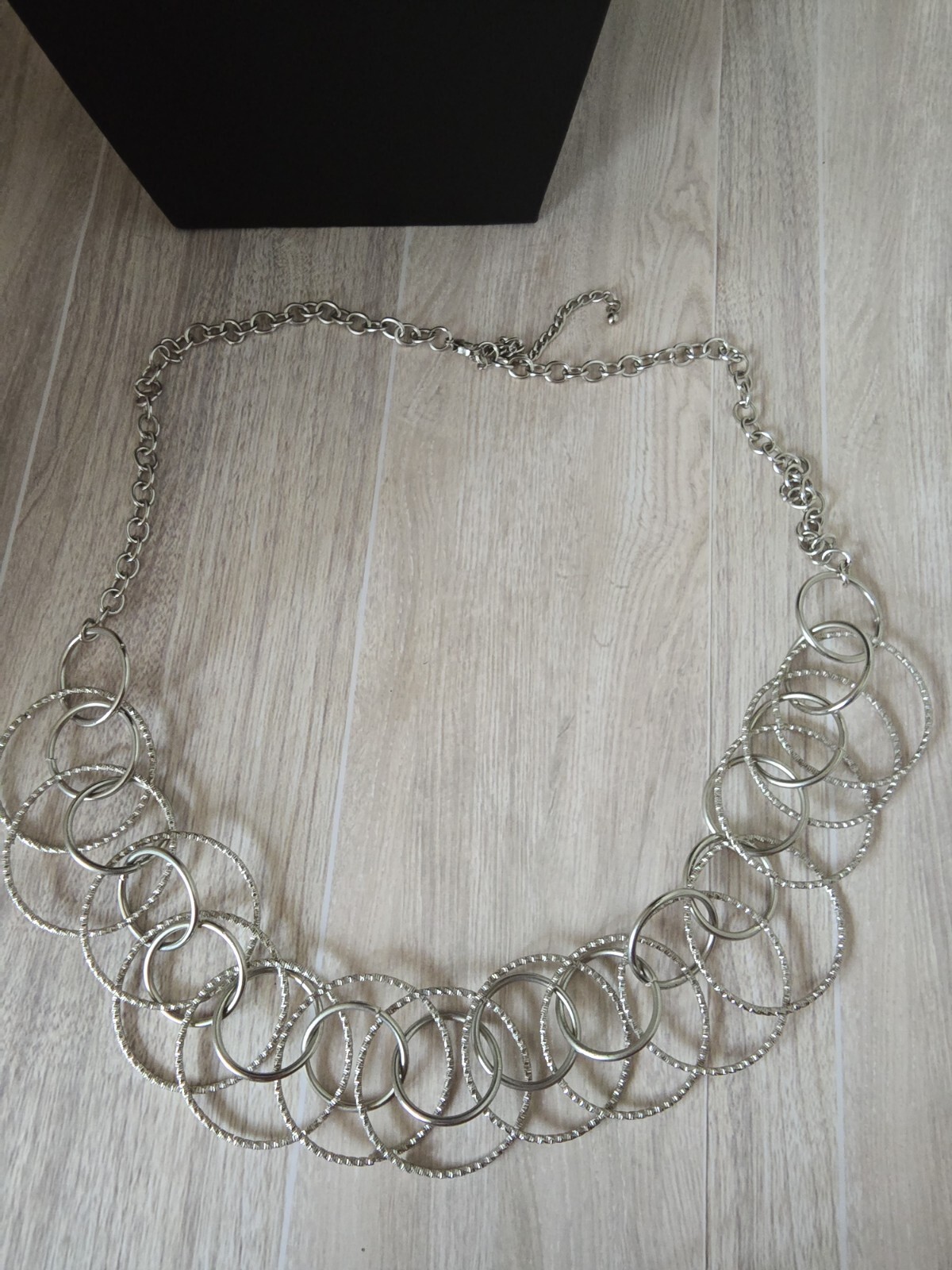 Vintage 1990s Silvertone Large Circle Chain Link Long Necklace