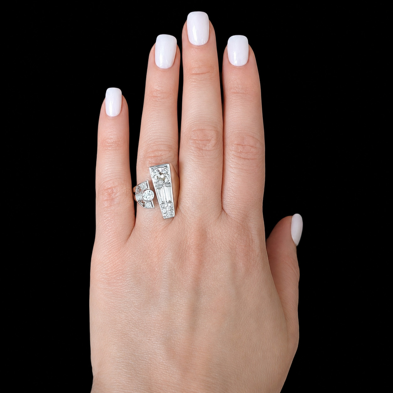 1940s Old European Cut Diamonds 14k Gold Platinum Cocktail Ring Vintage Retro