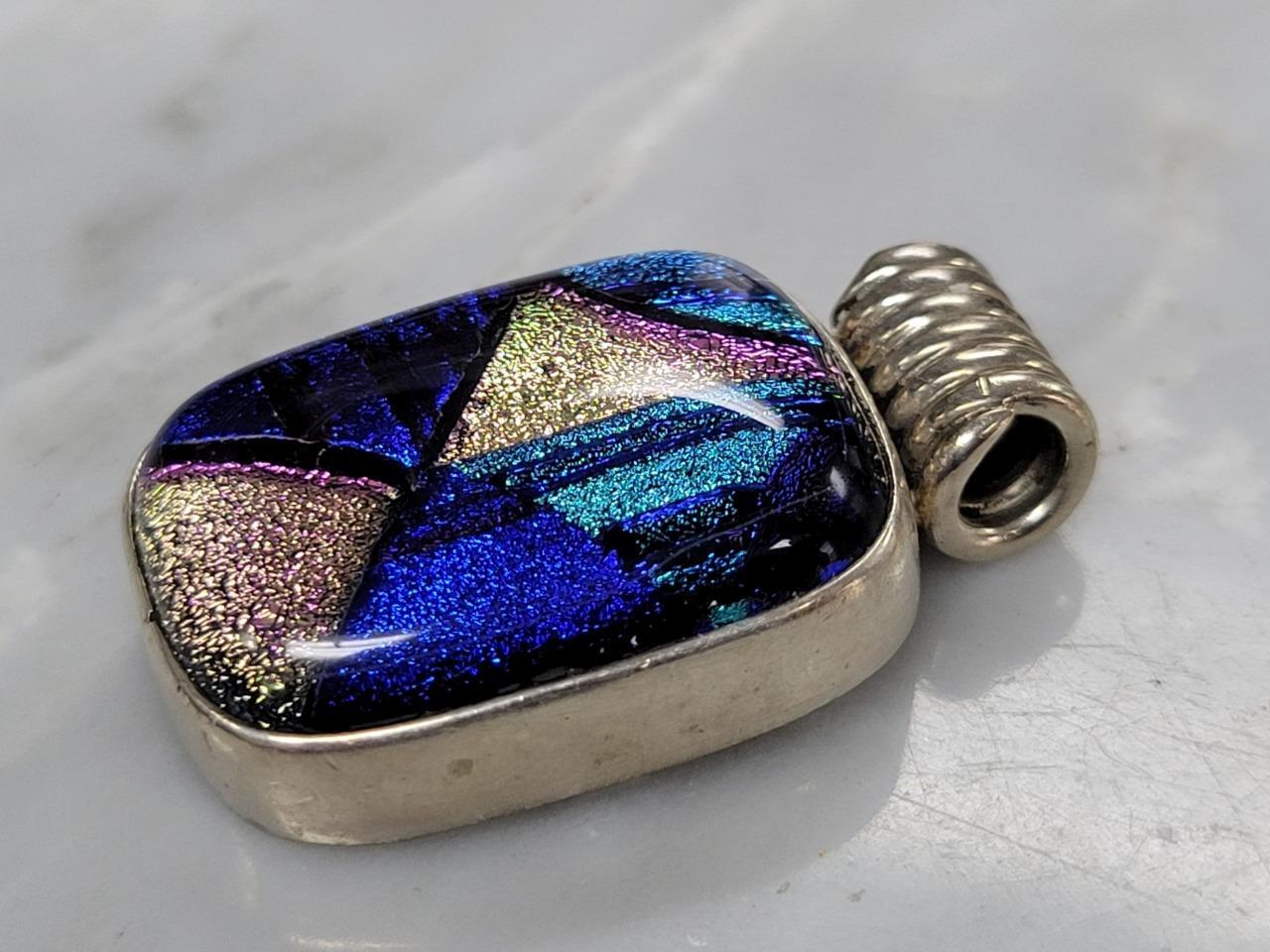 Sterling Silver Purple And Blue Dichroic Glass Pendant ~ 13.9 grams ~ 10-K715