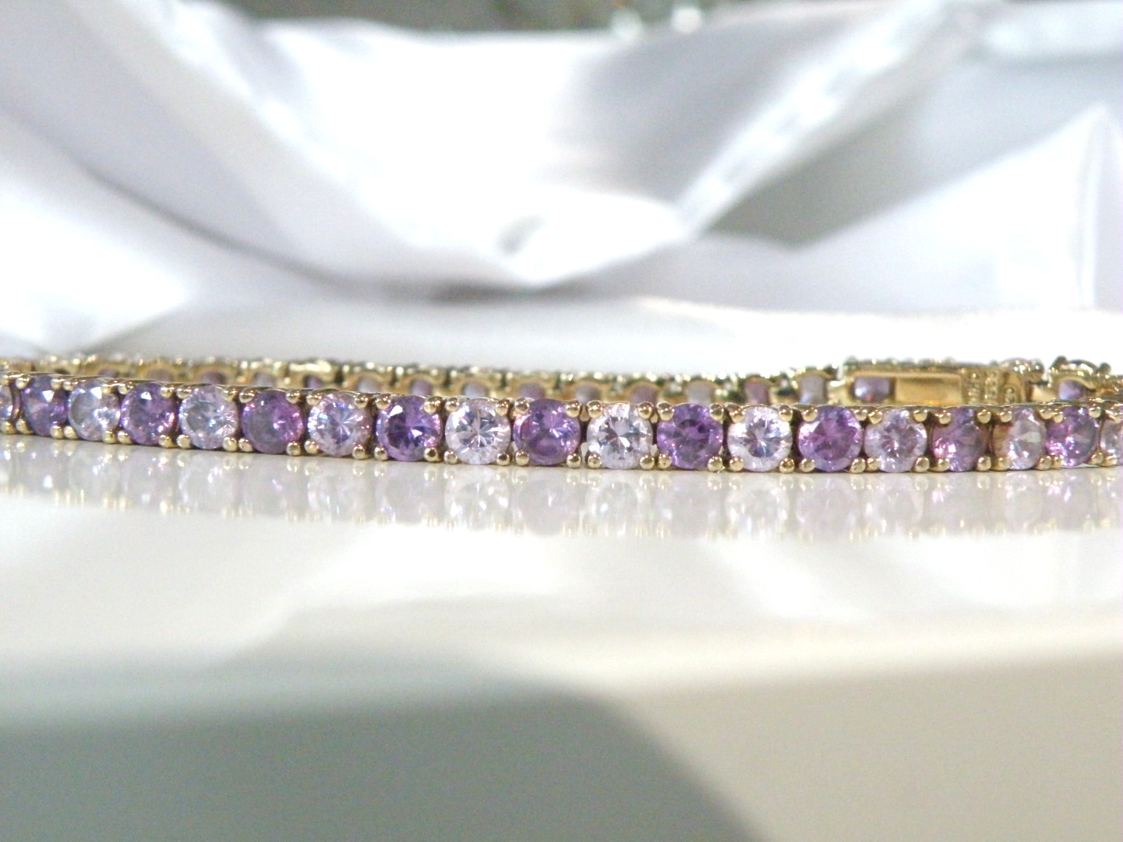 Vintage Sterling Silver 925 Gold Over Amethyst CZ Tennis Bracelet 7.5″