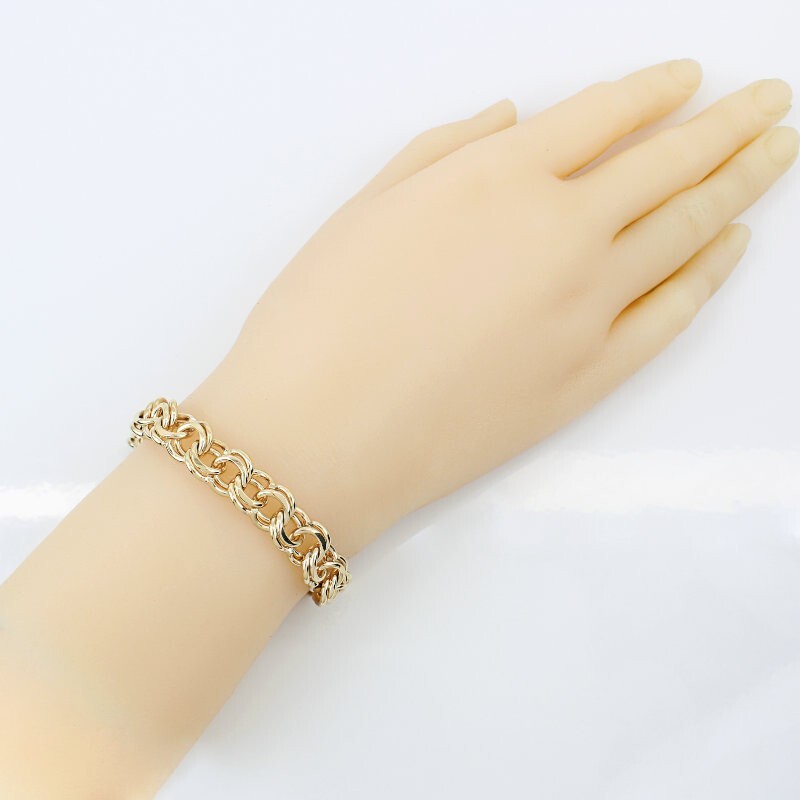 14KYG Vintage 1960’s Double Link Rolo Charm Bracelet- Clover Clasp