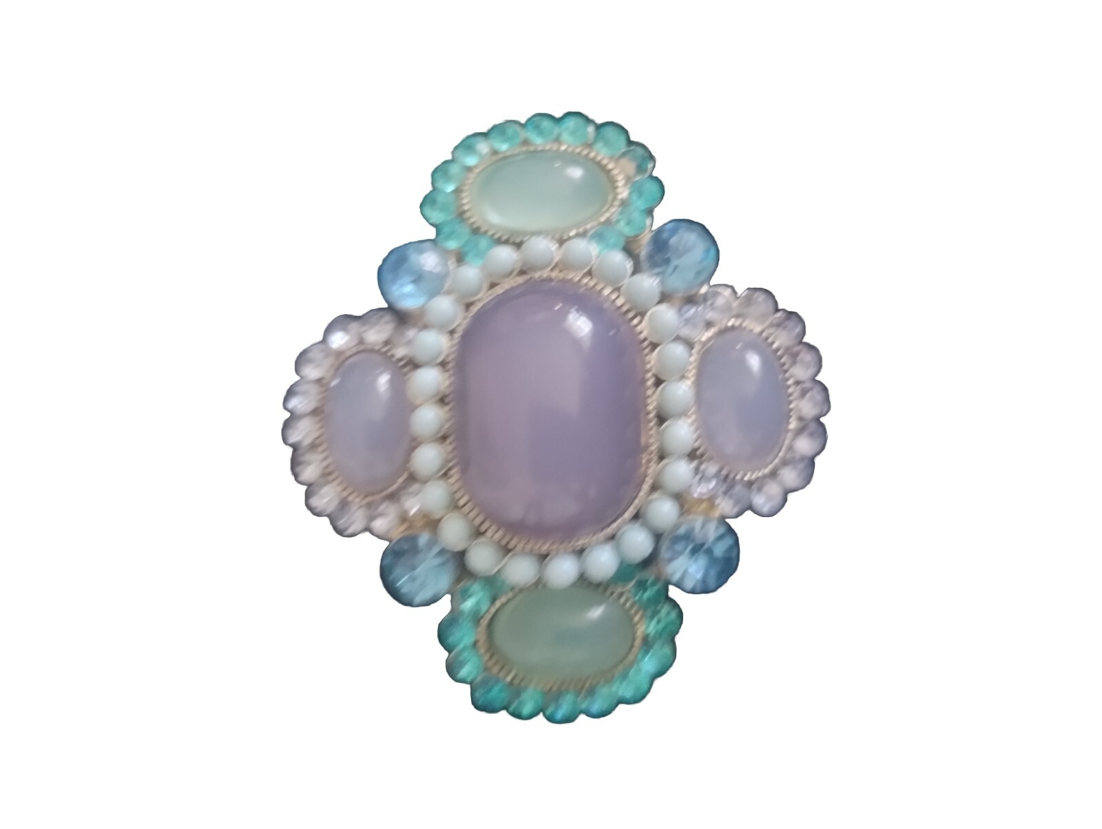Vintage Blue And Violet Cabochon Lucite And Rhinestone Jewels Brooch Or Pendant
