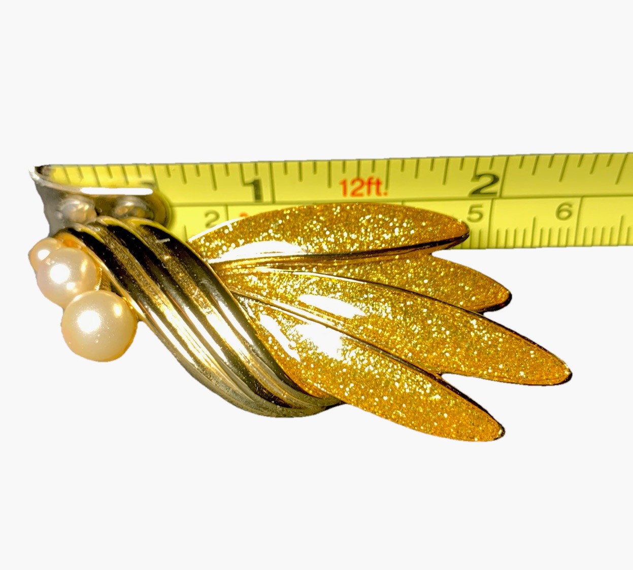 Orena Paris Signed Elegant Gold Tone, Faux Pearl Brooch Vintage