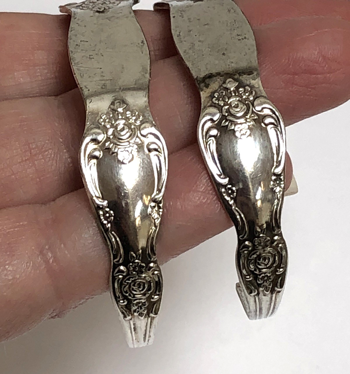 Vintage (2) WM.A. ROGERS ONEIDA LTD. Double Spoon Floral Cuff Bracelets