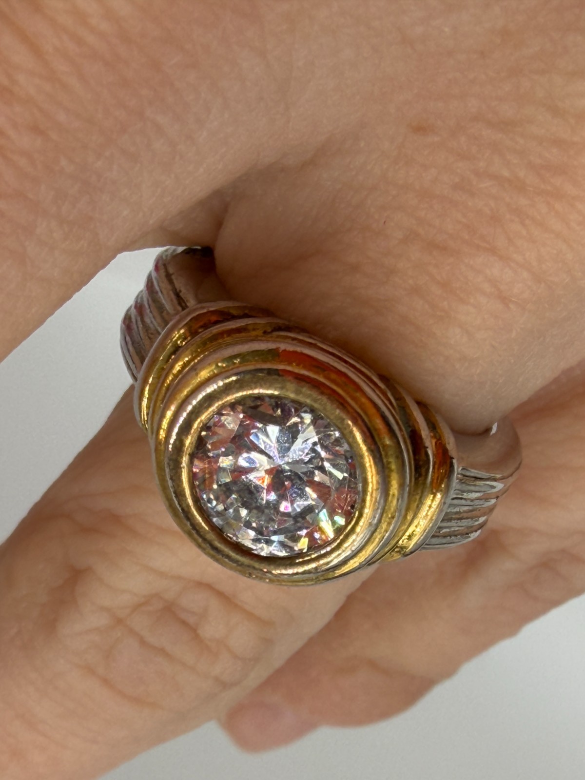 Vintage Ring UTI 925 Home Shopping Network HSN Mixed Metal Bezel Chunky Size 6