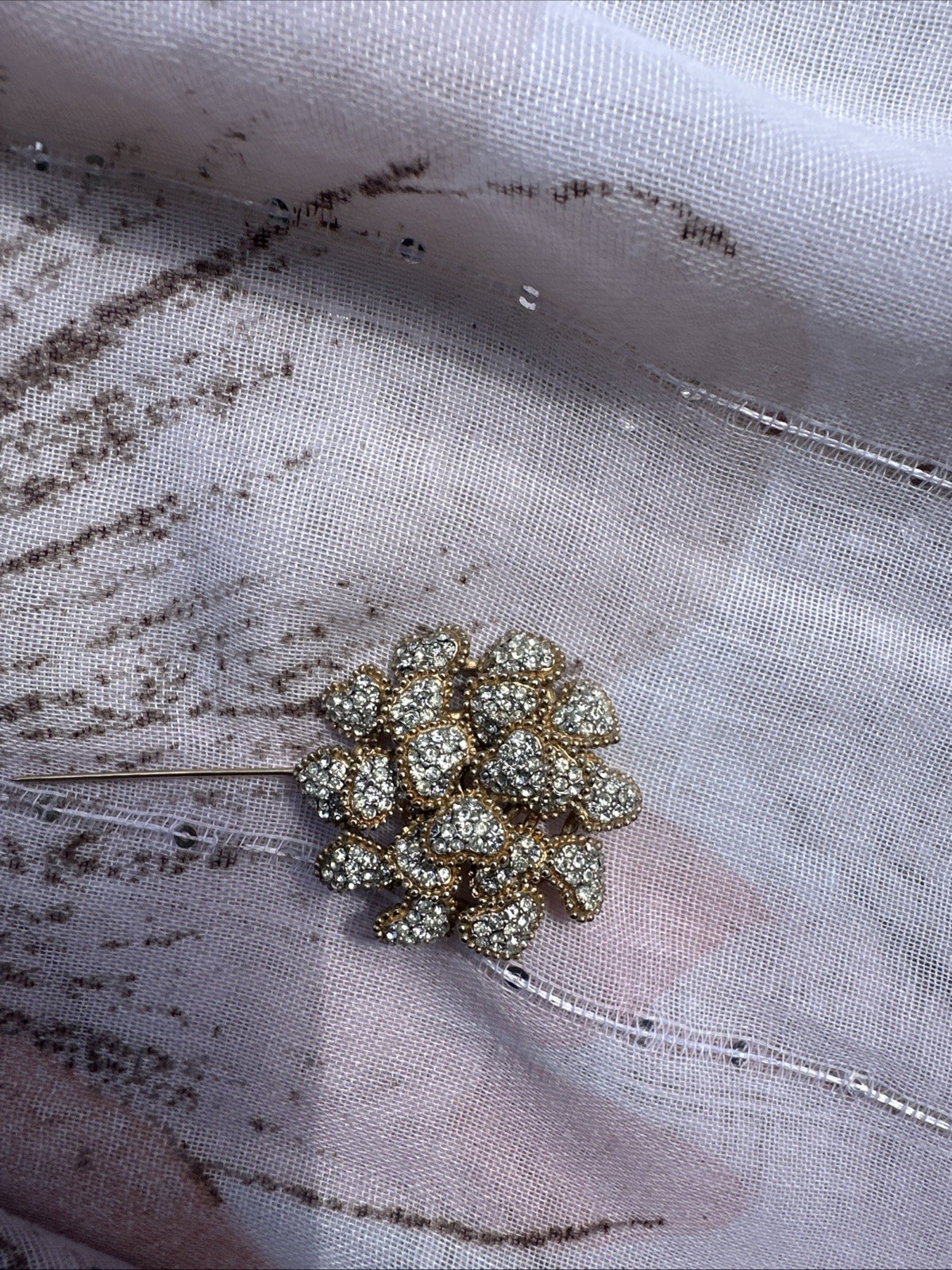 VTG Ciner Signed Rhinestone Hearts Brooch Pin Gold Tone Bling!