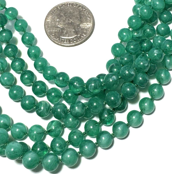 Vintage Jewelry Necklace Multi Strand Beaded Hand Knotted Green Bib Lucite 17