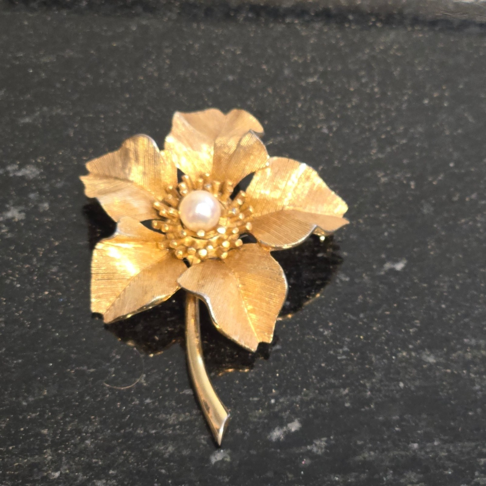 Vintage MARCEL BOUCHER Brooch with Pearl Gold Tone Flower 1960s Jewelry signed