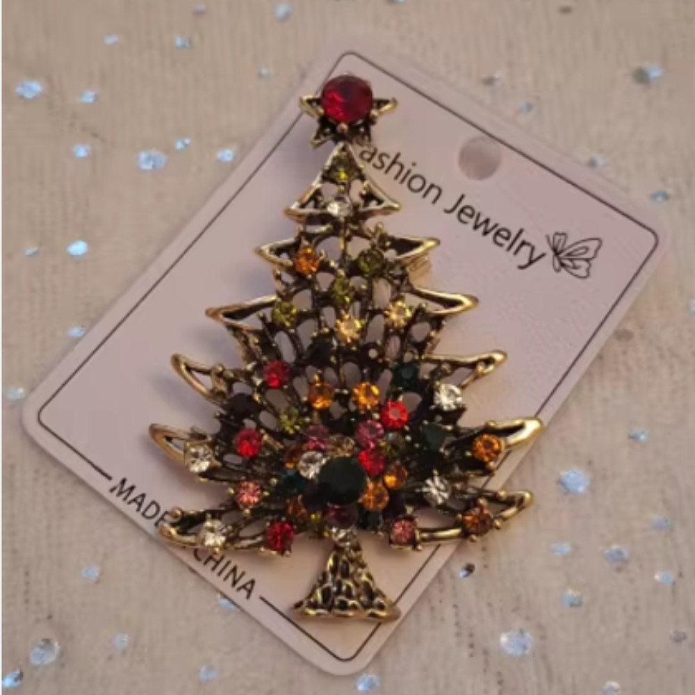 Vibrant Christmas Tree Enamel Brooch Alloy Rhinestone Mosaic Badge Pin Party New
