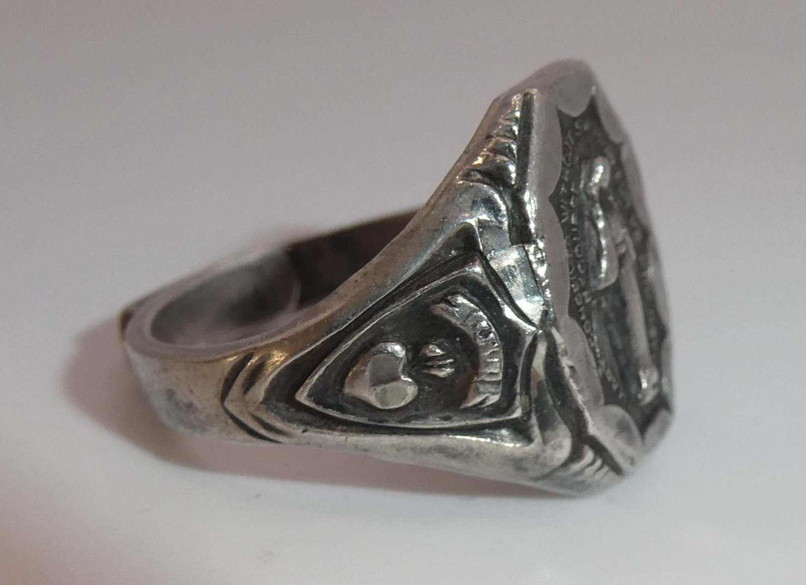Vintage Virgin Mary Miraculous Medal Creed Sterling Silver Ring Adjustable Sz 7