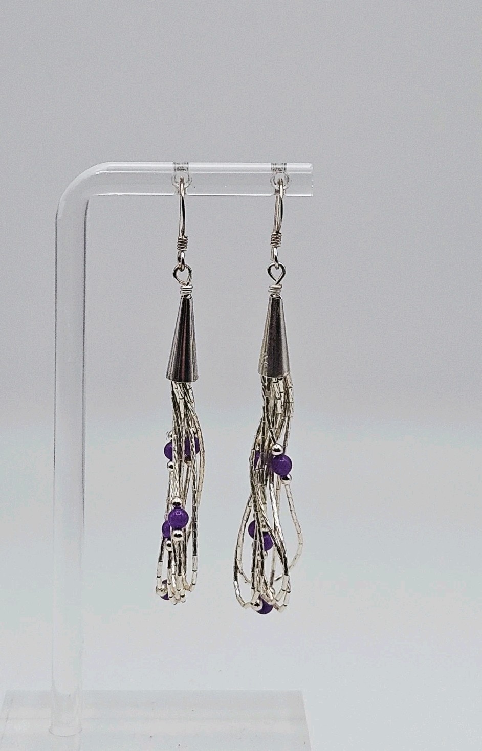 Carolyn Pollack Relios Sterling Silver Amethyst Bead Liquid Slvr Dangle Earrings