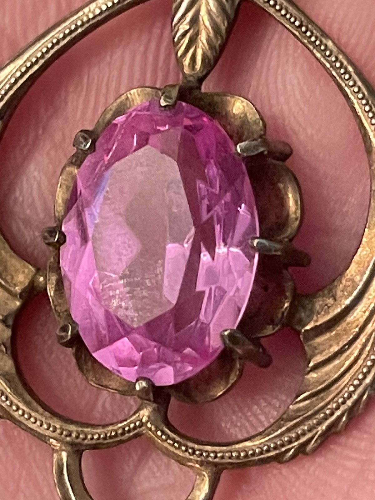 Vintage Old Russian Soviet 875 Sterling Silver Pendant Pink Stone Hallmarked