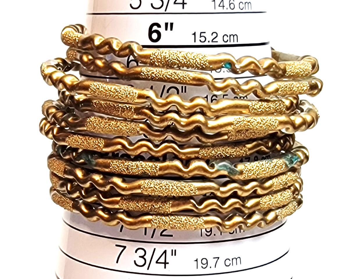 Vintage Brass tone Textured 2 3/8″d Set of 10 Bangle Bracelets