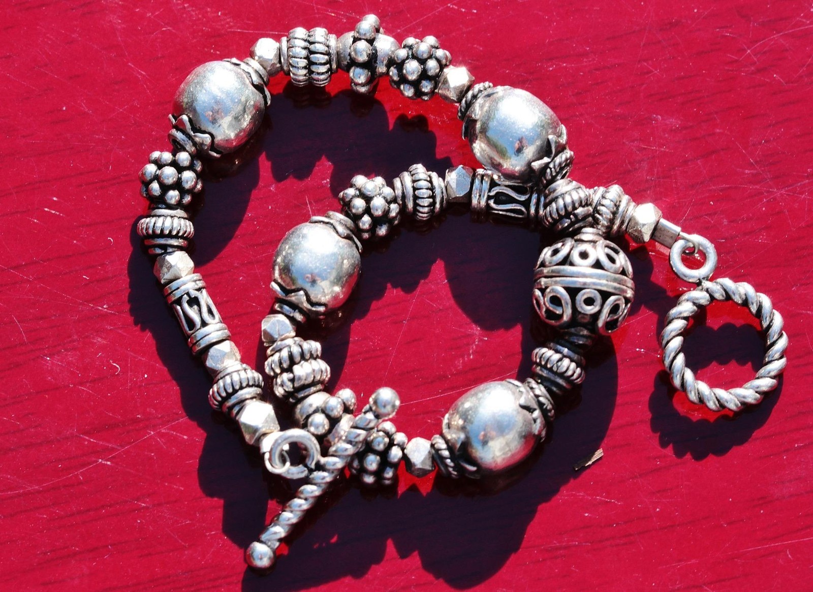 bead bracelet base metal heavy 7.75″ vintage handmade 20.1gr
