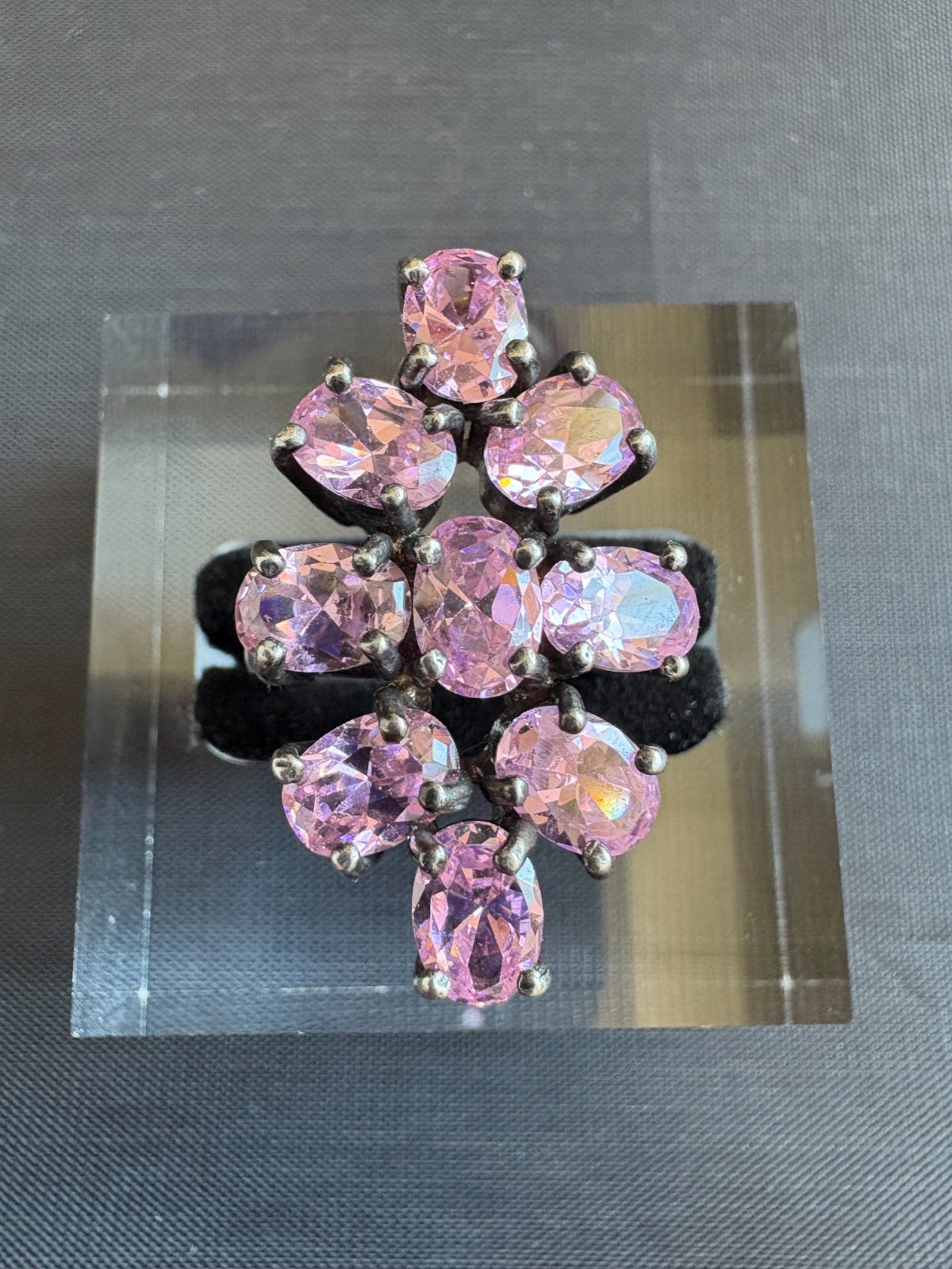 Vintage 925 Sterling Silver Cluster Pink Ice CZ Prong Setting Ring Size 5.5 US