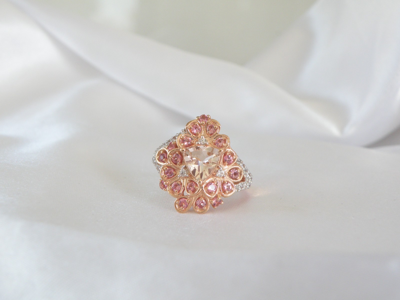 Sterling Silver 925 Rose Gold on Morganite Quartz Antique Style Ring Size 6