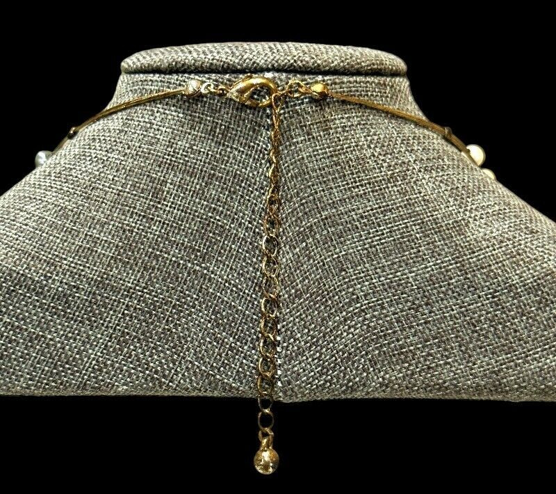 Floating Faux Pearl Necklace Gray and White 3-in-1 Strand 12 Inch Dainty Vintage
