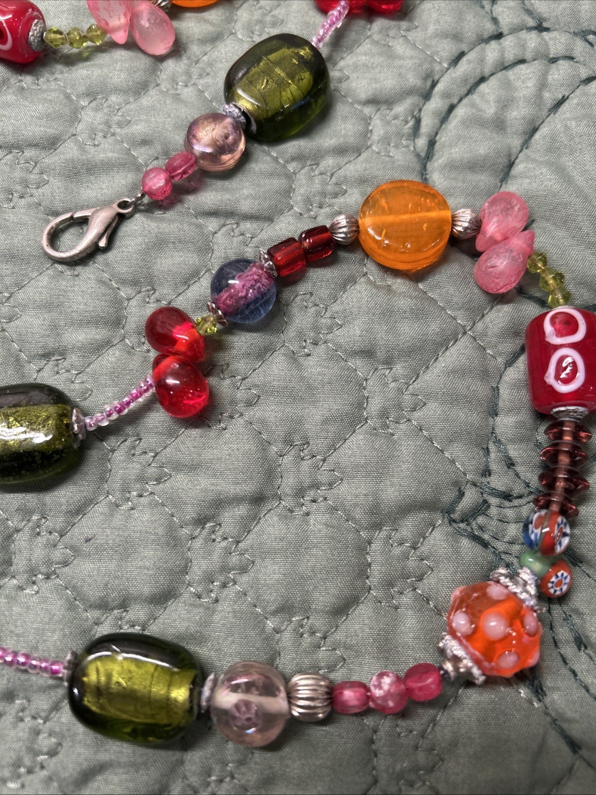 Vintage Mixed Czech Venetian Glass Beaded LONG CHAIN 49″